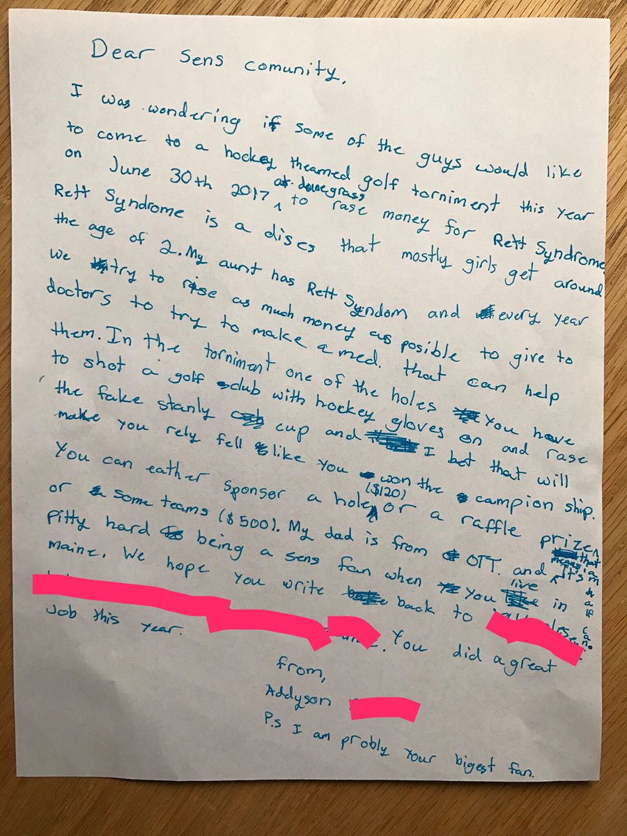 BK21234's tweet photo. @Media_Sens @SenatorsBigFan @Senators #bestletter from friend's 9yr old @Rettsyndrome #fundraising ❤️ #Allin #GoSens https://t.co/f5SCgSTkBl