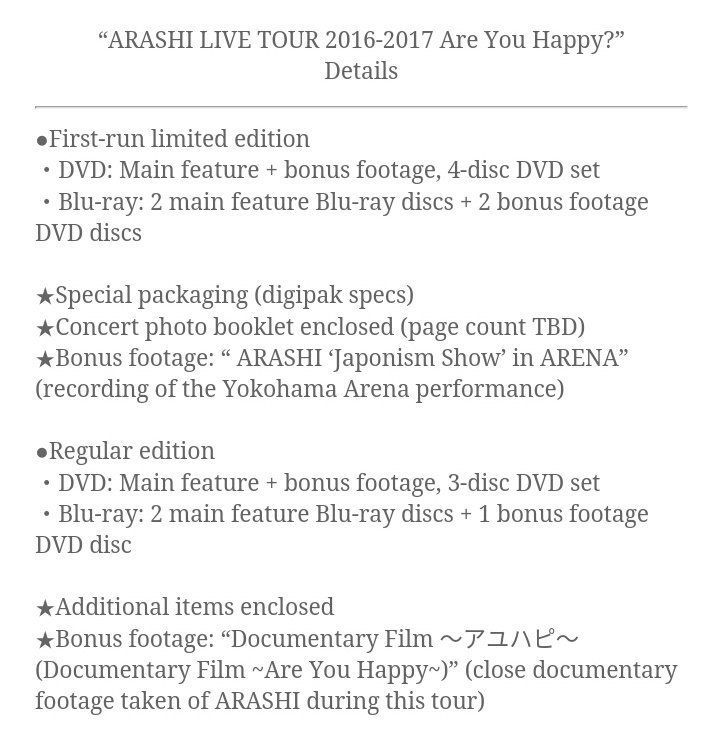 Travis Japan Info Dvd Arashi Live Tour 16 17 Are You Happy Dvd Release May 31 Travis Japan Were Backdancers For Arashi Japonism Show In Arena T Co Du100n3b8x
