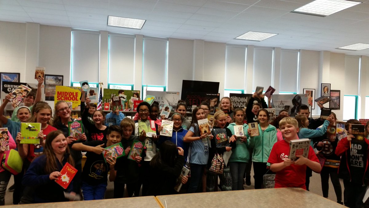 The CMS Library Media Center full of excited book lovers!  @cms_grizzlies