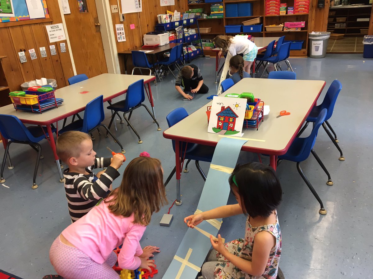 CognettaKylene's tweet photo. How can we get the wagon full of rocks from the floor to the house?  KC investigates and observes different design solutions. https://t.co/7vmrVsFaKr