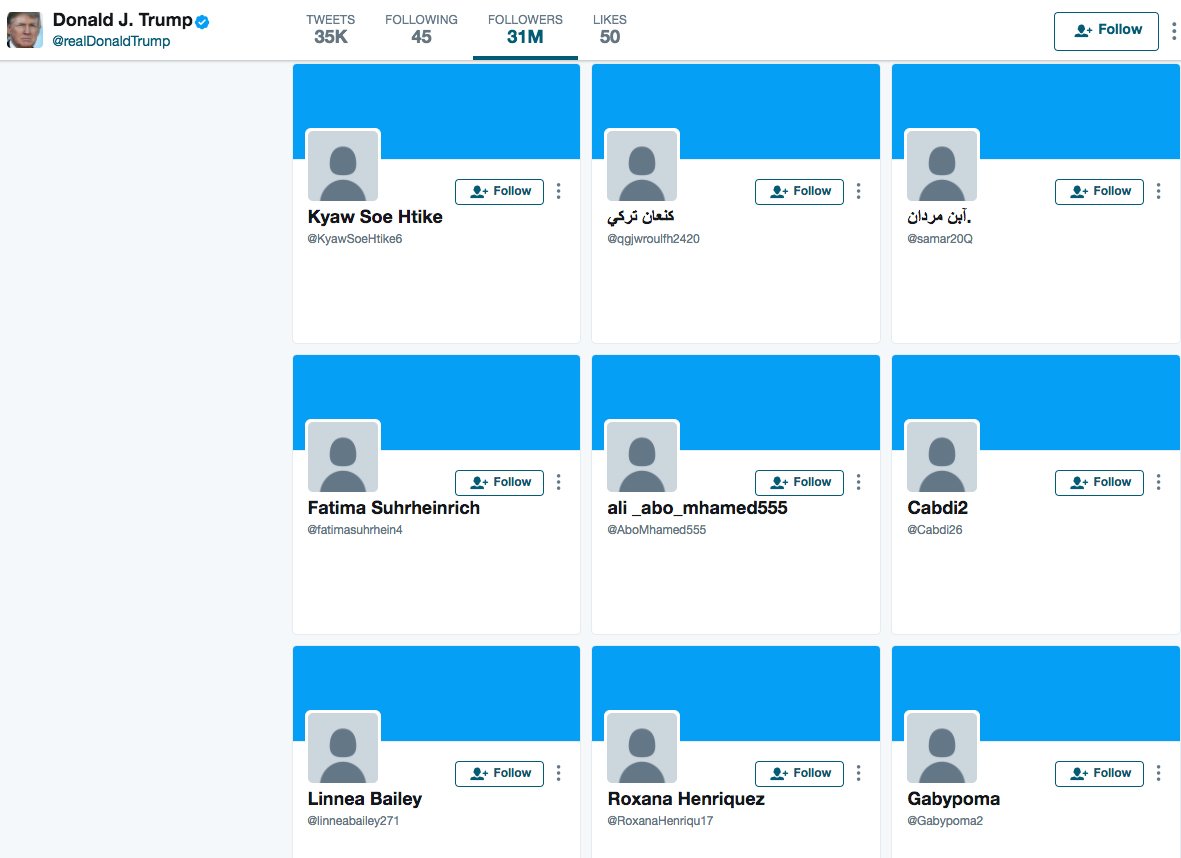 mmpadellan's tweet image. .@realDonaldTrump's Twitter is FILLED w/49% BOT accts (now at 31M), to spread misinformation. RETWEET if u agree @Twitter should intervene.