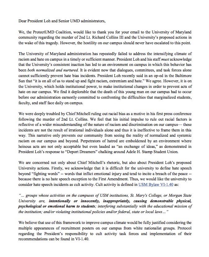 Community_Roots's tweet photo. #ProtectUMD asks that the administration use their power to institute real concrete change - no more dialogue! https://t.co/9tet1AeQLf
