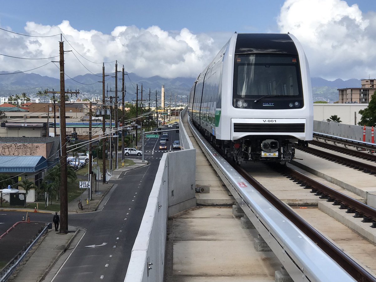 The first Honolulu Rail car on the elevated tracks for clearance testing. #Hawaii
