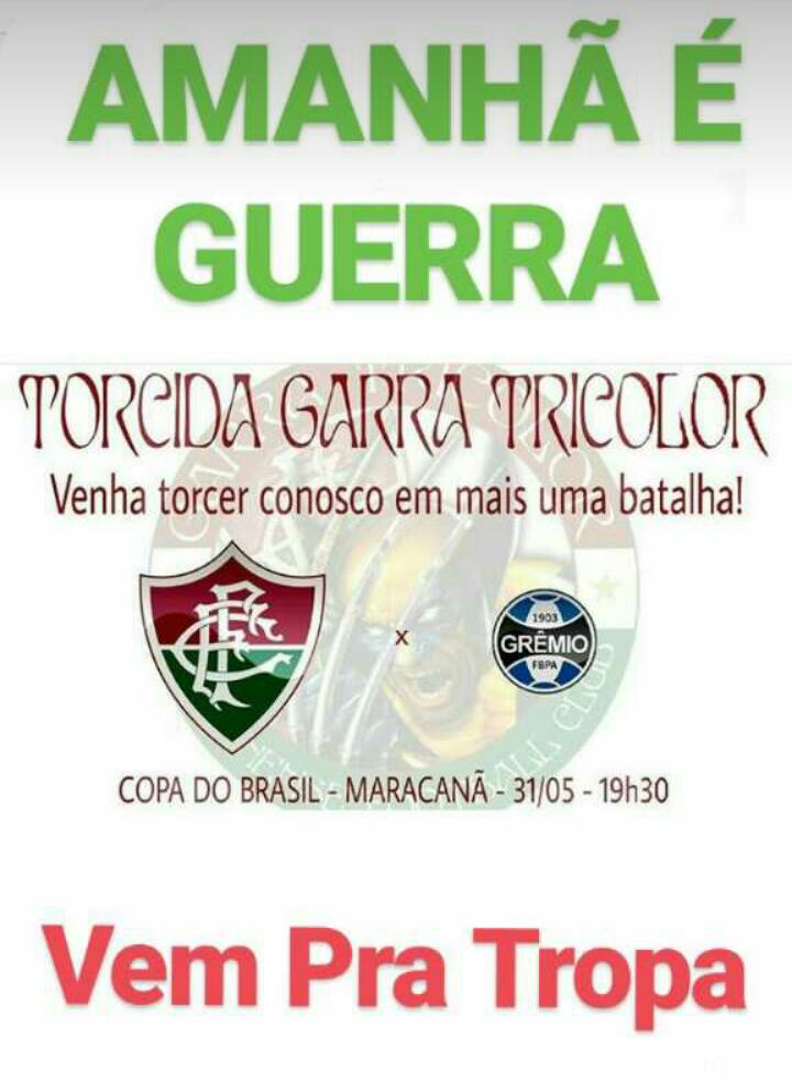 flu_juninho's tweet photo. Vamos Fluminense com GARRA e com raça!! Amanhã é dia de guerra. Venha torcer conosco em mais uma batalha!!
#VempraGarra https://t.co/j60Cg6URQ4