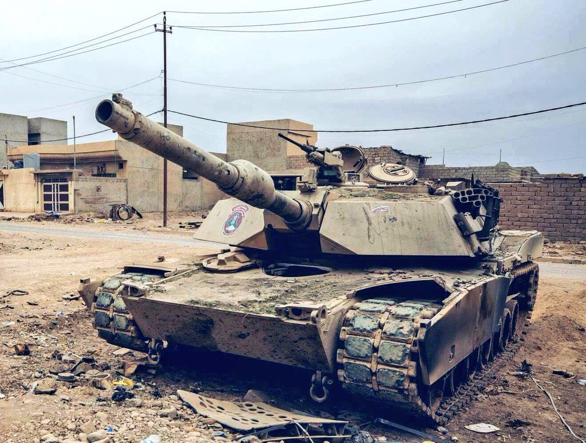 IraqiSecurity's tweet photo. This battered but still active Abrams tank paints a picture of the bravery of Iraqi tank crews during #MosulOp. It's been a crazy battle. https://t.co/ROy5qJnh5c