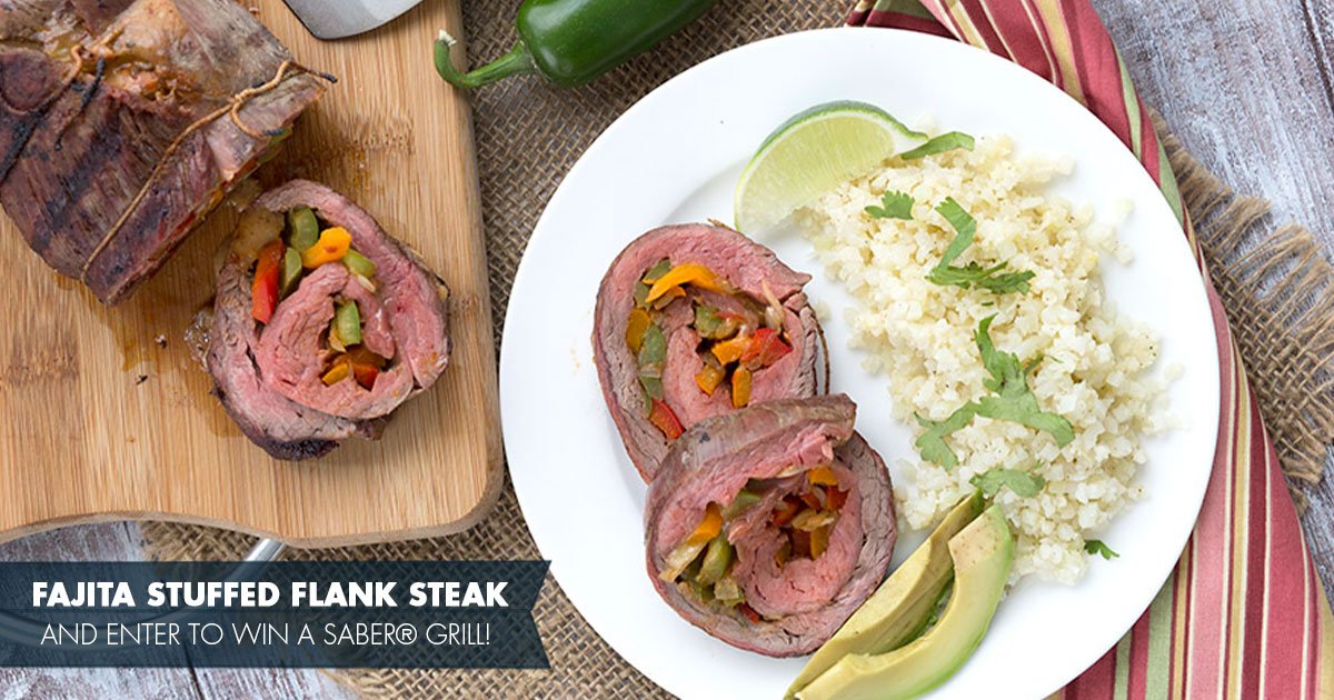 Try cheesy fajita stuffed flank steak from <a href="/dreamaboutfood/">Carolyn Ketchum</a> and enter the #SABERGrillGiveaway for a chance to win: bit.ly/2rBYIBG