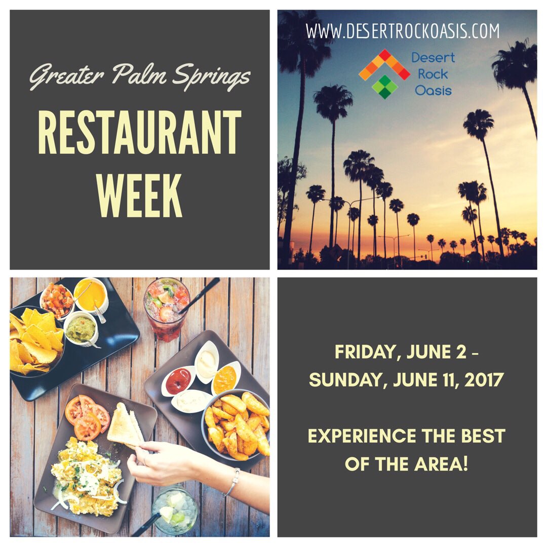 DesertRockOasis's tweet photo. Already hungry for this year's Greater Palm Springs restaurant week! #dineGPS #PSRestaurantWeek #palmsprings https://t.co/1H2n0UxhqJ