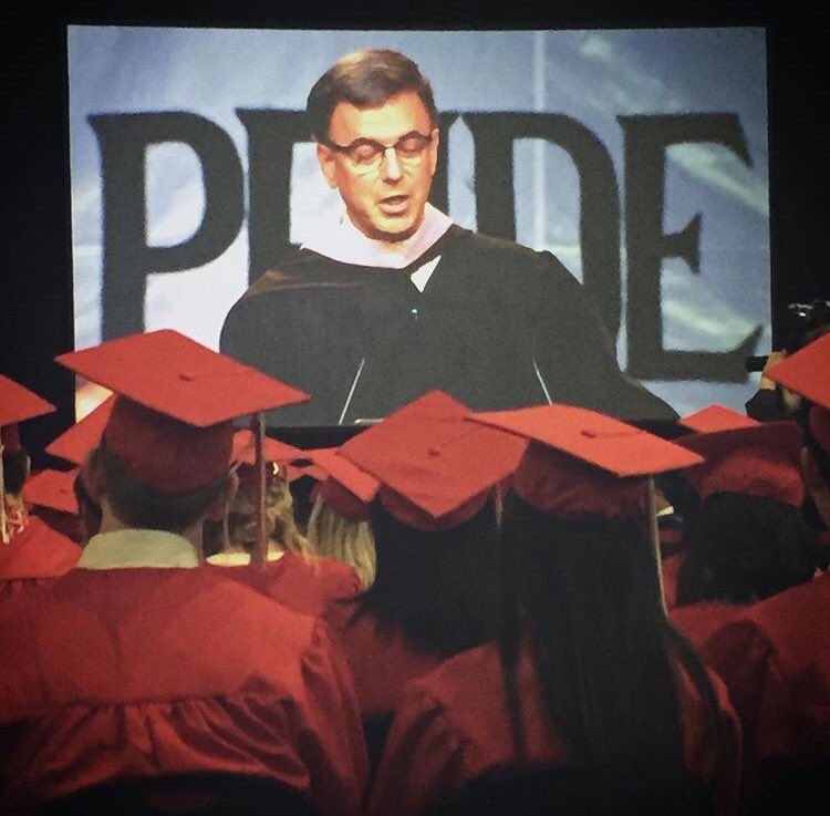 sarah_rayok's tweet photo. Watching my favorite music teacher give the commencement address to some of my favorite seniors. #PowerHHS #HPSproud https://t.co/daQ1uImRMJ