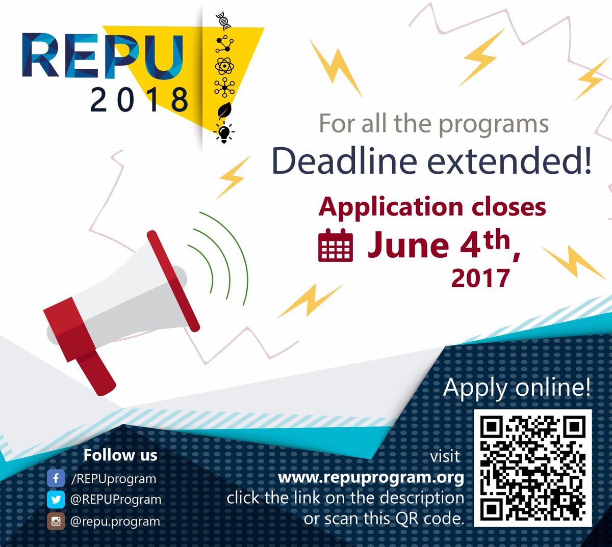 REPUProgram's tweet photo. ¡Extendimos la convocatoria #REPU2018 hasta el domingo 4 de junio! ¡No dejes de postular! ¡Anímate a ser parte de esta experiencia! #Peru https://t.co/NBb9QZ9fRg