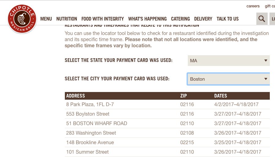 HongPong's tweet image. #chipotle #chipotlehack thoroughly hacked. here is just Boston and east metro of Twin Cities chipotle.com/security