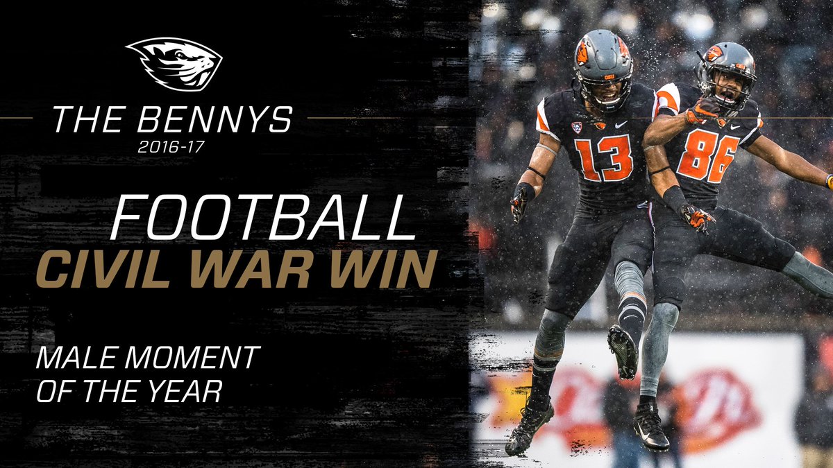 BeaverAthletics's tweet photo. The Male Moment of the Year is @BeaverFootball's Civil War Win! #GoBeavs #TheBennys https://t.co/0OOq07iSdo