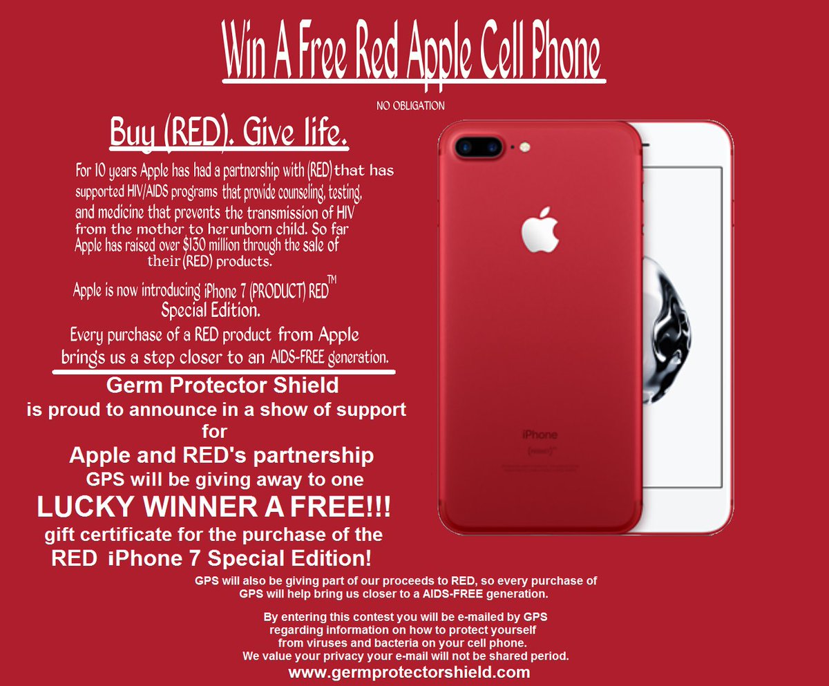 This RED iPhone7 Special Edition is so dope. You can WIN it! Free #contest: redapplecontest.siterubix.com via germprotectorshield.com #Freestuff