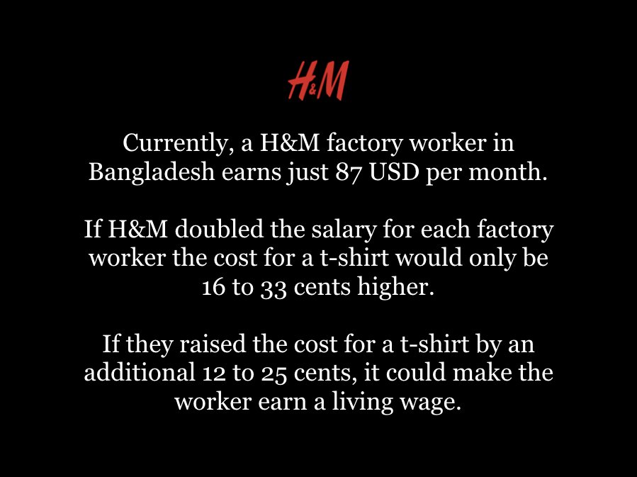 In #Nordea, we just had a look at the math and came up with this. Quite interesting, don’t you think? #fastfashion #livingwage <a href="/hm/">H&M</a>