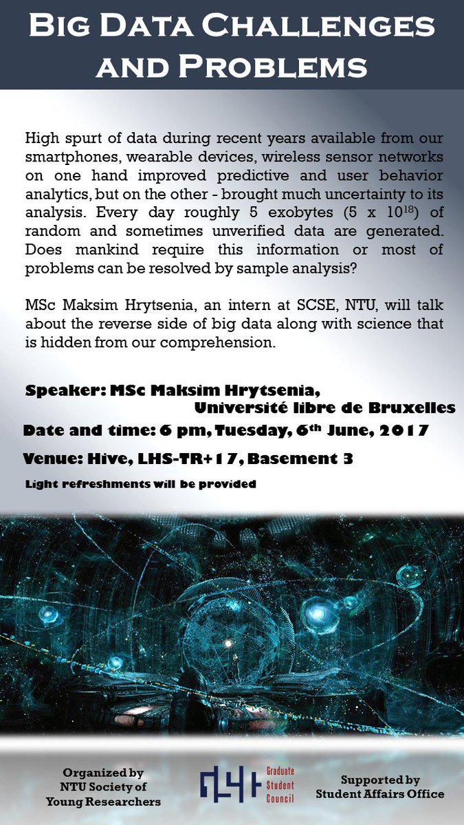 Talk on "Big Data Challenges and Problems" on Tuesday 6th June, 6pm at Hive Basement 3 LHS-TR+17!