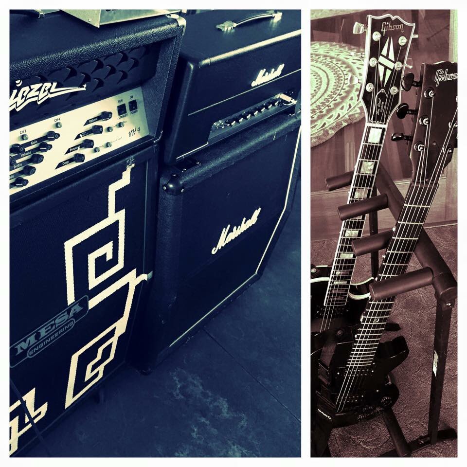 MNTOOLTribute's tweet photo. Our guitarist's rig, tribute to @AdamJones_tv ;-) @marshallamps @gibsonguitar https://t.co/vHCVfAlpkL