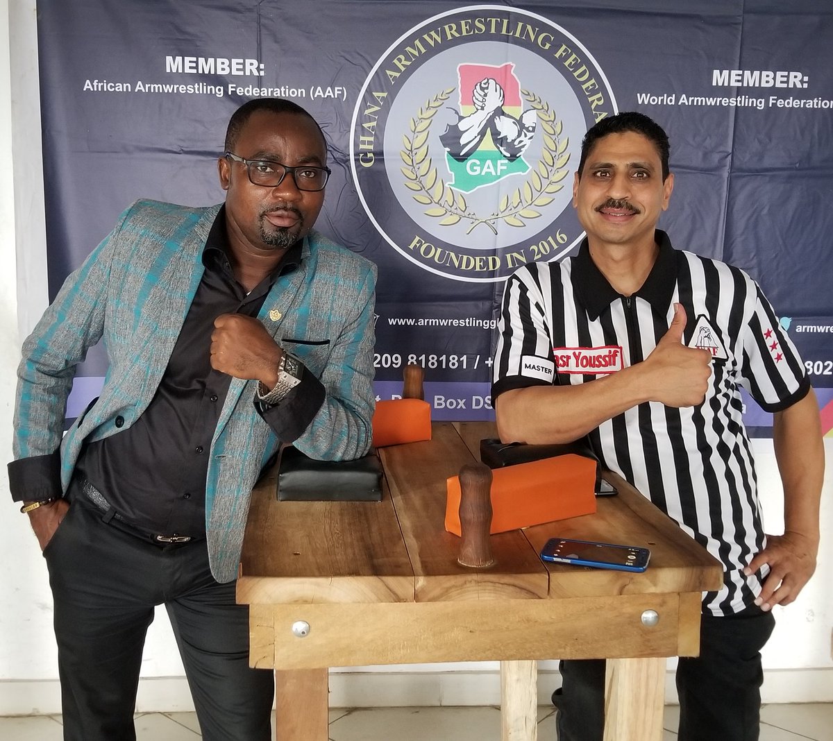 ArmwrestlingGh's tweet photo. Thank you Nasr for coming to train Ghana. @DeSheikh1 @wafarmwrestling @MOYSGh @saawf @SaddickAdams @GhSportsmaster https://t.co/BQCtFQLpG2