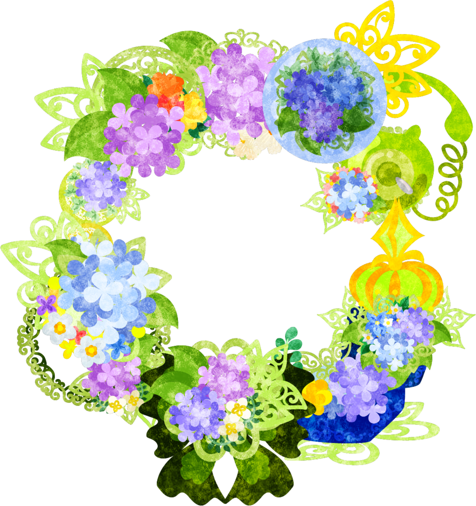 Atelier B W Lineスタンプ フリーイラスト素材 紫陽花の雑貨で作られたリース Free Illustration The Wreath Of Miscellaneous Goods Of Hydrangea T Co Sijzhvedwz