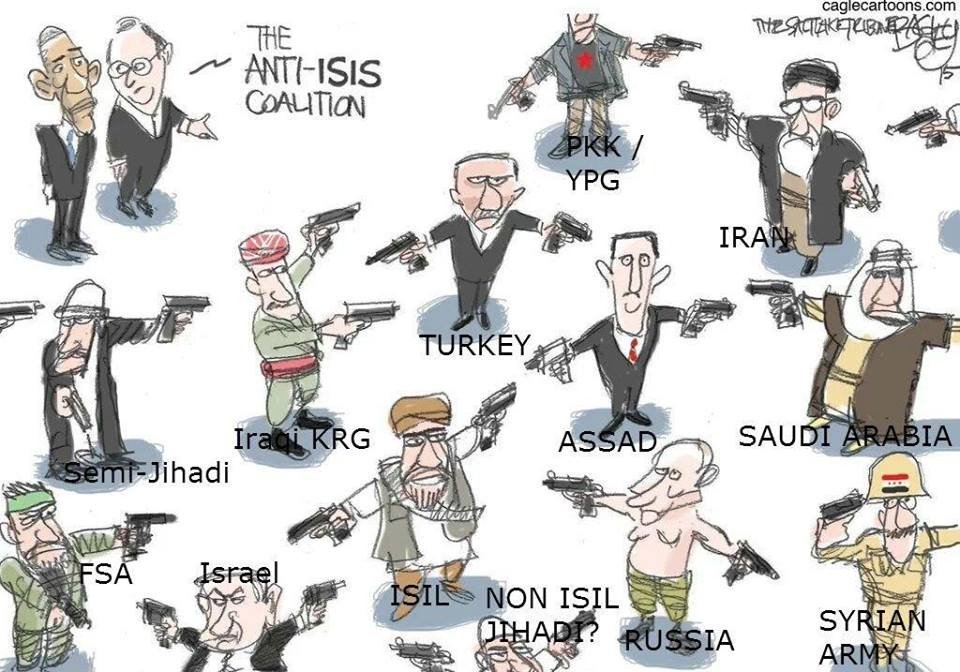 kanawabi's tweet photo. Cartoon depicting #Syrian conflict, just like#Afghan conflict.Moral of the story; u can't only blame the Afghan government! #MilitaryImages https://t.co/idPBuXXMsF