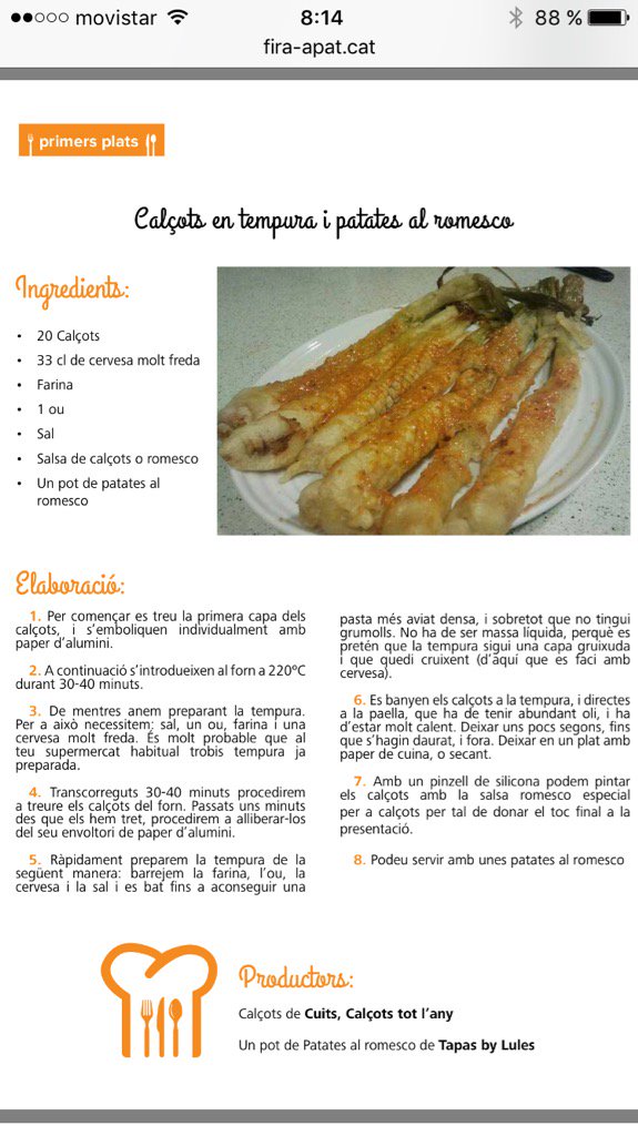TapasbyLules's tweet photo. Receta de Calçot en tempura y Patatas al Romesco @TapasbyLules  @CCuits  https://t.co/fyoTdWIBgM https://t.co/RYnixWNmK2