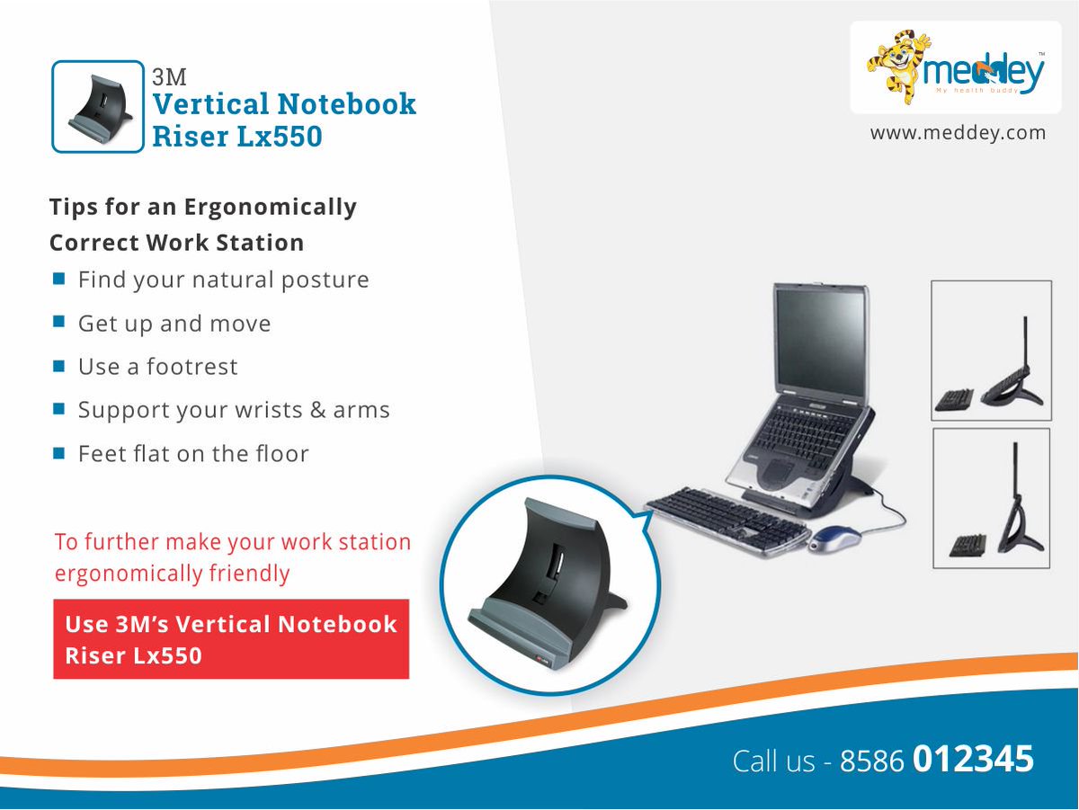 MeddeyIndia's tweet photo. #Workstation optimized for your #Health?#Tips to make it #ErgonomicallyCorrect. Buy #3M #NotebookRiser at #Meddey - https://t.co/2QUJw0tfUv https://t.co/Owrv2b8WP3