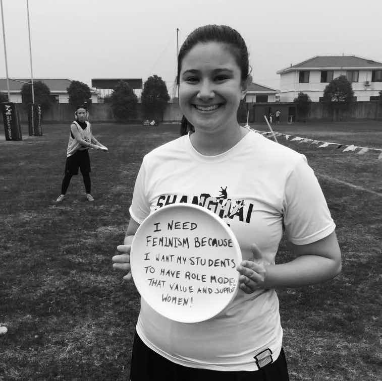 being_ulti's tweet photo. .@BUladypilots' series on why we all need feminism reached Shanghai last year. Vicky Jue @vicks106 repping after pick-up #WomenInUltimate https://t.co/f2sis9VQXM