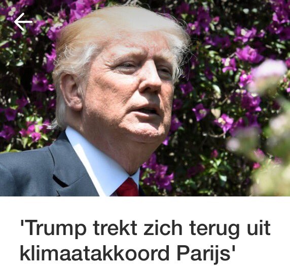 Breaking news: de VS zeggen het klimaatakkoord op. Laten andere landen de rijen gesloten houden en aftakelende grote broer de weg wijzen....