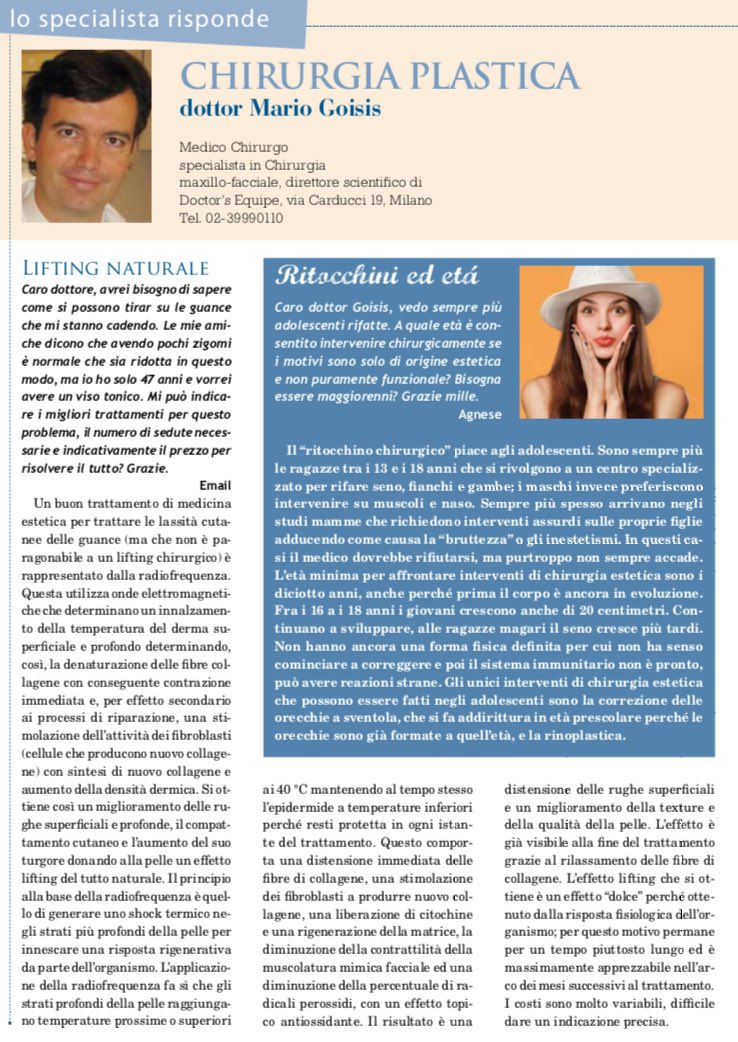 doctorsequipe's tweet photo. Ecco l'intervista al Dott. #Goisis su #VeroSalute in cui si parla di #Radiofrequenza per risollevare le guance con effetto #Lifting Naturale https://t.co/A5vuIucsmA