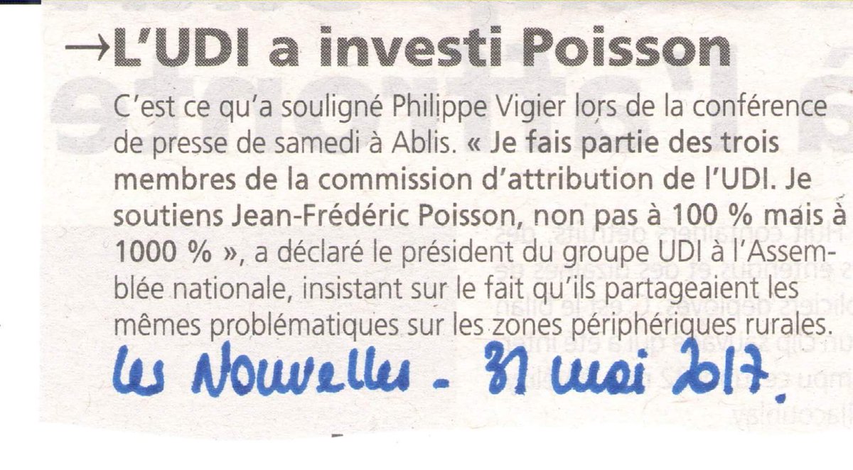 jfpoisson78's tweet photo. "Je soutiens JFPoisson, non pas 100% mais à 1000%". Merci à @VigierPhilippe et à l'UDI de renouveler mon investiture. #Circo7810 https://t.co/O6ExKu0FOD