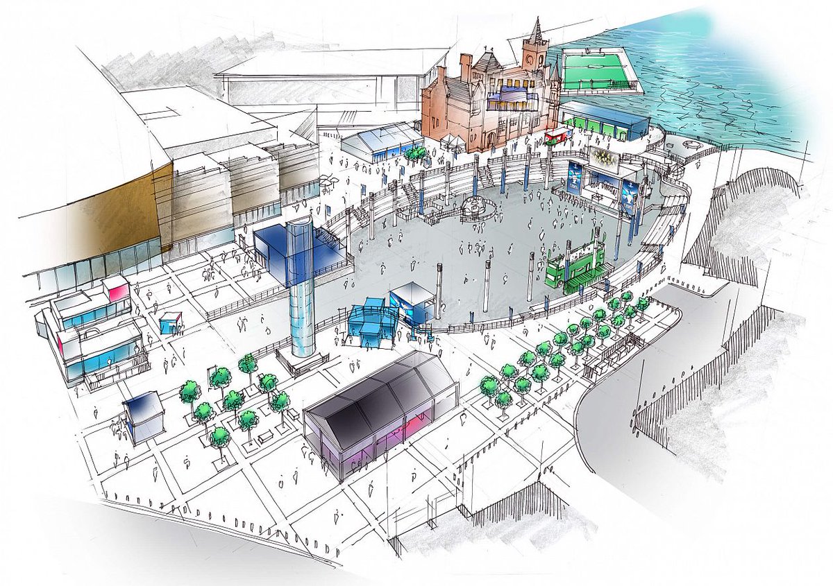 VisitCardiffBay's tweet photo. The UEFA Champions Festival kicks off in the Bay tomorrow. Don’t miss FREE live music, legends gracing the floating pitch &amp; more! #UCLfinal https://t.co/qi4BXHYPw9