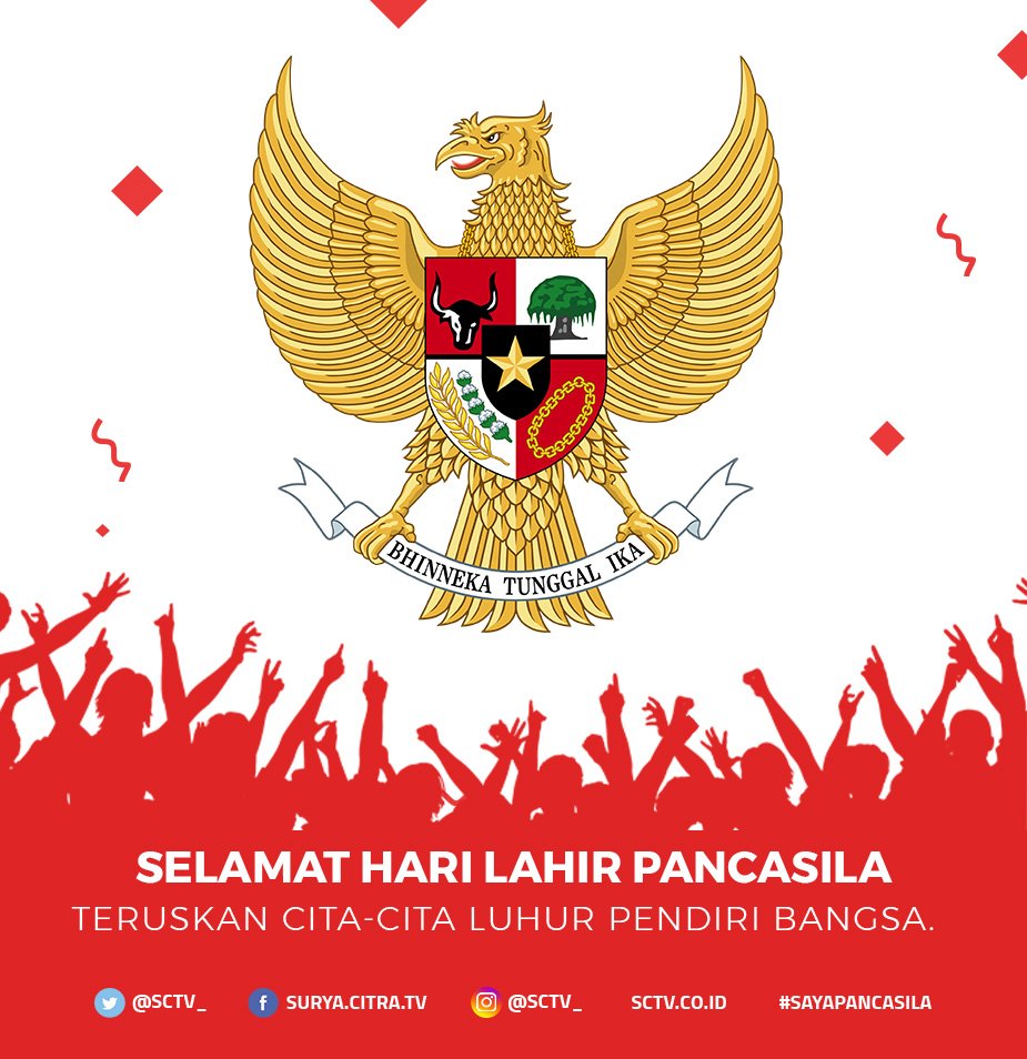 SCTV's tweet photo. Selamat Hari Lahir Pancasila!
Mari teruskan cita-cita luhur pendiri bangsa #SayaPancasila https://t.co/9DBI935V4T
