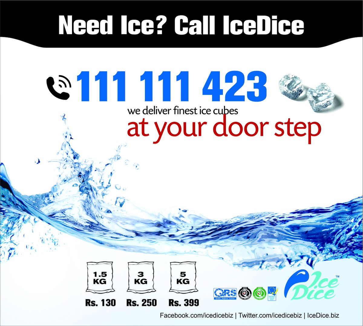 #IceDice delivers quality #IceCubes at your doorstep, all around #TempleRoad, #QueensRoad, #LyttonRoad, #MozangRoad, #McLeodRoad - #Lahore