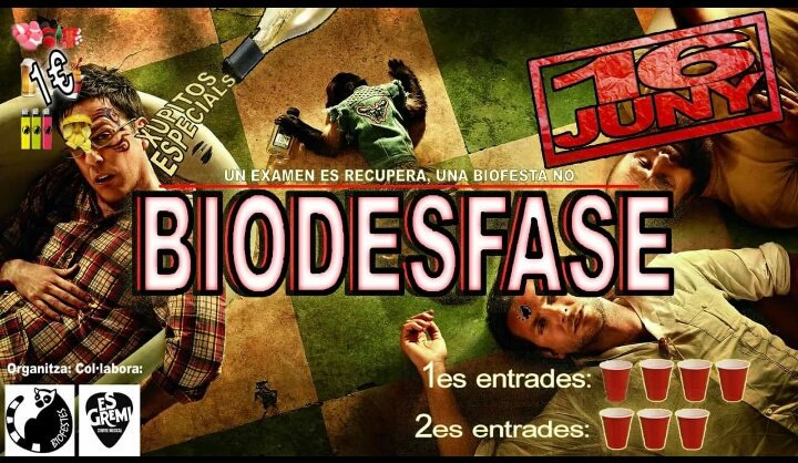 Biofestes's tweet image. "Un examen se recupera, una biofiesta no". Vine a la Biodesfase día 16 de juny. No tens excusa! Per reservar contactau. Salut i biofestes!