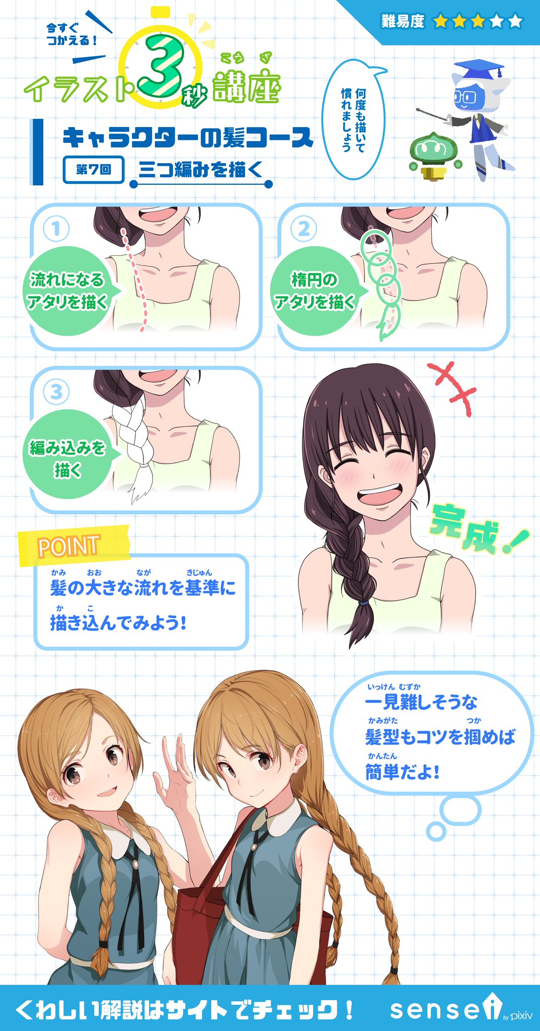 Pixiv描き方 Sensei Sur Twitter 三つ編みを描くときのポイントを紹介します イラスト3秒講座 詳しくはこちら T Co Rhjcisdy8f