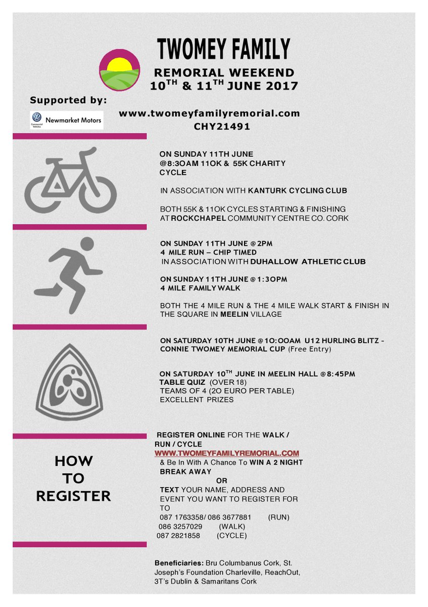 Only 10 Days To Our Twomey Family Remorial Weekend. #Walk #Run #Cycle Hang Out or #Quiz It With Us :) We'd Love Your Support #LifeIsPrecious