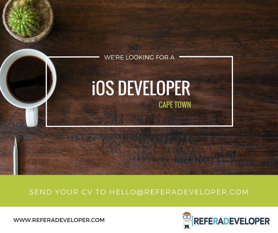 Referadeveloper's tweet image. Junior - Mid level iOS Dev required in the Cape Town Northern Suburbs buff.ly/2rjhE58