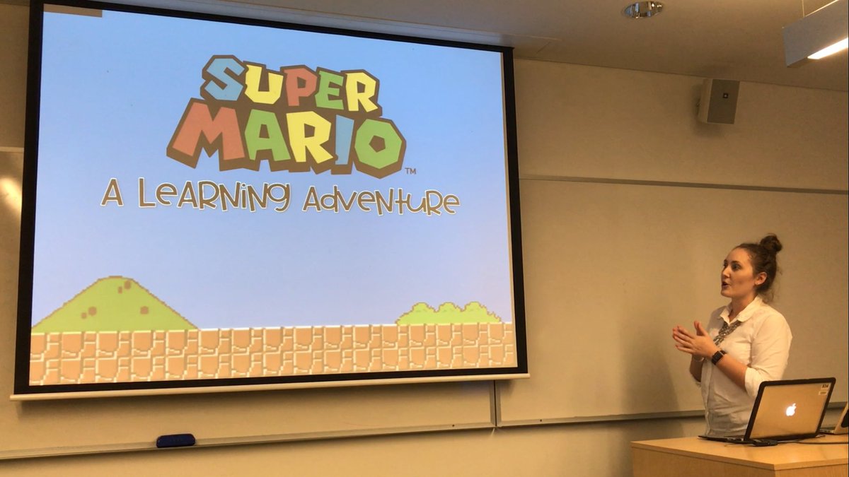 moocargirl's tweet photo. @RachelMLowe explaining her #SuperMario day of classroom #gamification at #TMFraser #rccedu https://t.co/JZ7YfKPTLD