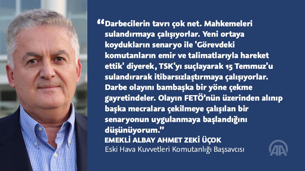 anadoluajansi's tweet photo. Emekli Albay Ahmet Zeki Üçok: Darbecilerin tavrı çok net. Mahkemeleri sulandırmaya çalışıyorlar https://t.co/Hzc505EQ0C https://t.co/TmNUjqxvzk