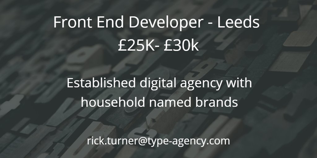 One of Yorkshire's leading digital agencies is looking for a front end developer. Could it be you? More info here: 

type-agency.com/#vacancy-825