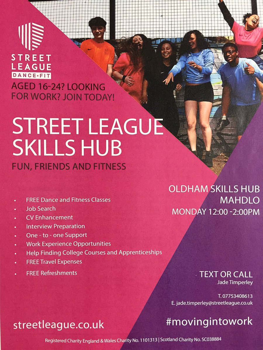 JTStreetLeague's tweet photo. 💥💥💥STREET LEAGUE DANCE FIT WILL BE @EmployOldham JOBS FAIR TOMORROW FROM 10:00 - 14:00! 😀 #GOWjobsfair17 #Oldham #Employment #education 💥💥💥 https://t.co/32bh57FwVx