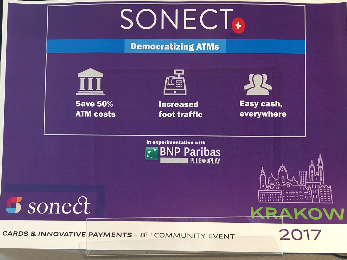 sonectme's tweet photo. Sonect live in Krakow supported by @BNPParibas #inovating the shared economy by democratizing ATMs @SpirosMargaris @obussmann @stefan_becker https://t.co/6ZqjVMVxNP