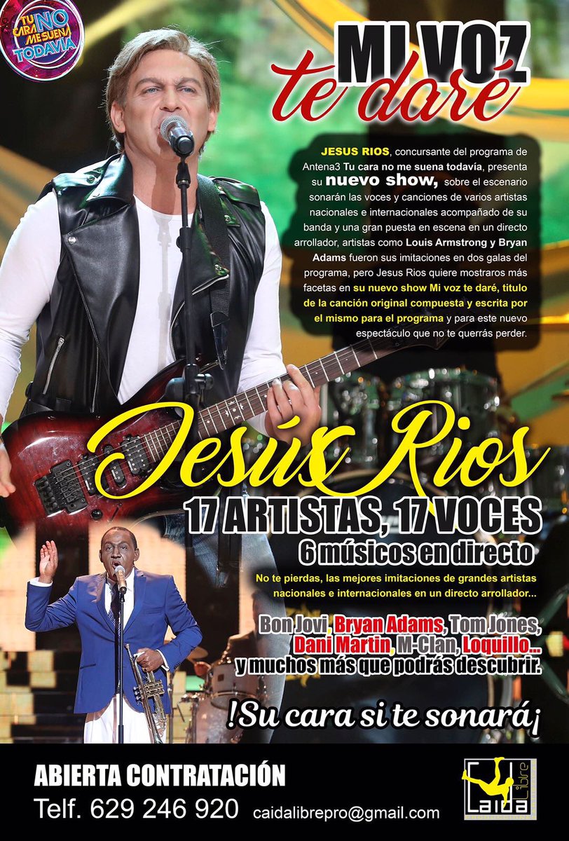 JesusARios2's tweet photo. Os presento parte de la publi de mi nuevo show en directo, 17 voces, 17 artistas, "MI VOZ TE DARÉ"@NoemiGaleraN @Fuentes_Manel @Gestmusic https://t.co/kpItZkaKvs