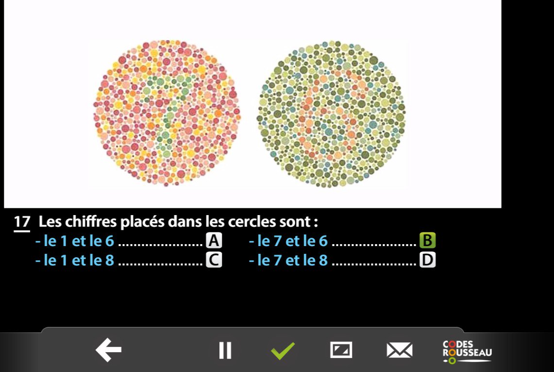 Archmage__Ged's tweet photo. Autre question inacceptable. La réponse t'explique que les daltonien-ne-s peuvent conduire. Pq les planter au code alors ? #RepasseTonCode https://t.co/ZJYt0YMH96