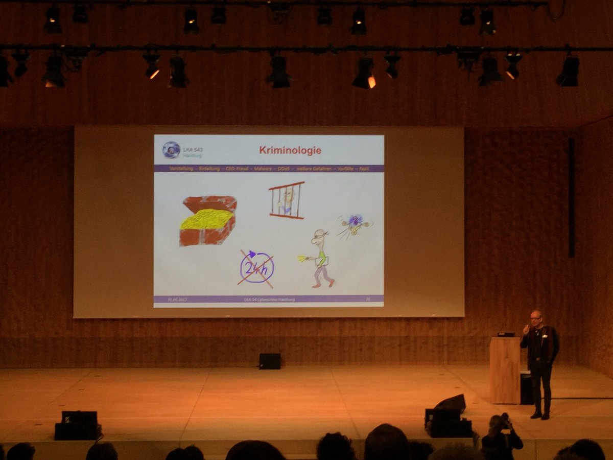 mediaperlen's tweet photo. LKA Hamburg spickt seine Präsentation zu #cybercrime mit eigenen Illustrationen - Urheberrecht ist schon mal safe 👍🏻🤣 #affinion #kubiforum https://t.co/BY7BinDkoR