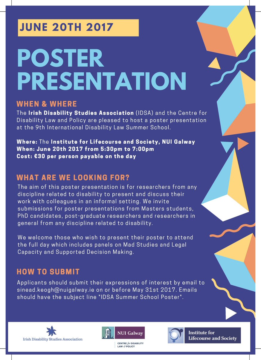 Showcase your research - <a href="/IreDisStudies/">IDSA</a> &amp; @NUIGCDLP will host a poster presentation on 20/6 in NUIG. Spaces still available #9thdss