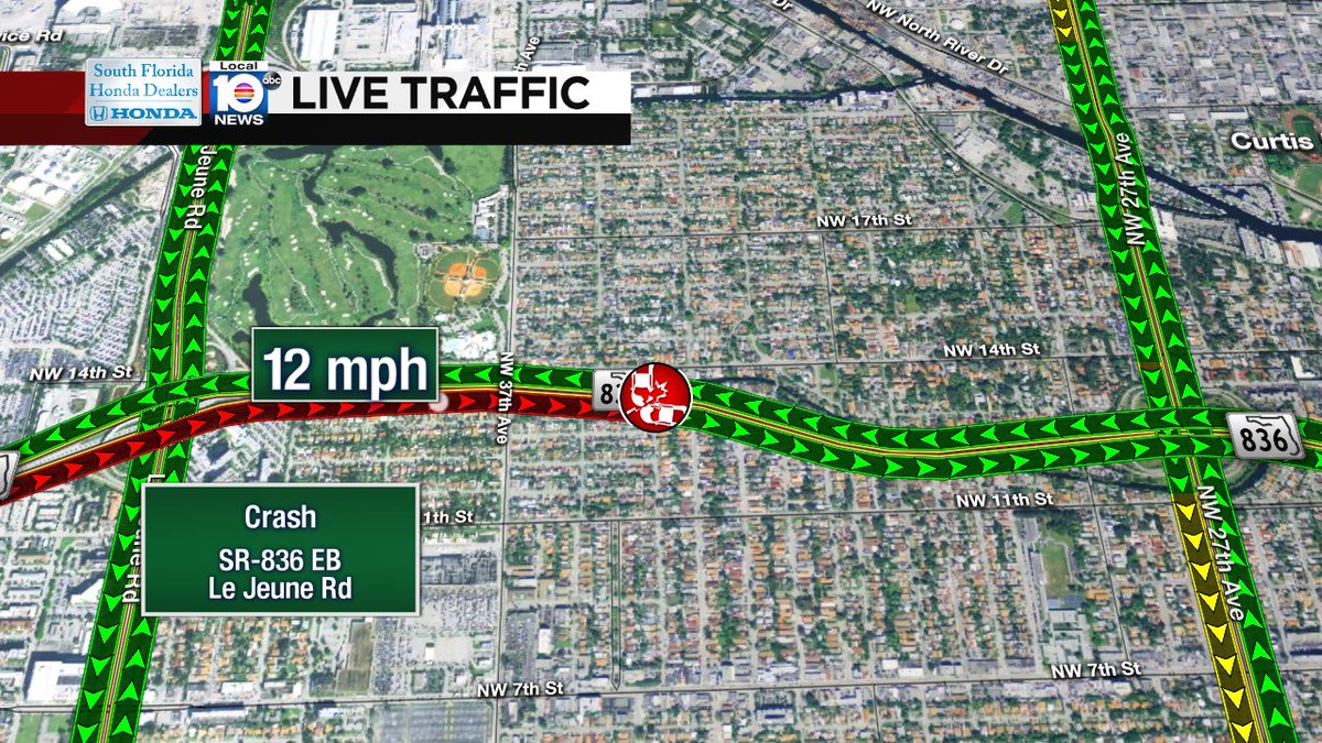 Crash on SR-836 EB at Le Jeune Rd #traffic https://t.co/axxyLbOaMF