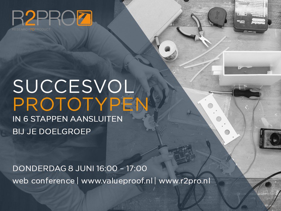 “Fail faster and succeed sooner” met prototyping. Donderdag 8 juni geven wij een gastwebinar <a href="/ValueProof/">ValueProof</a>. Aanmelden: ow.ly/MUyg30cbkpa