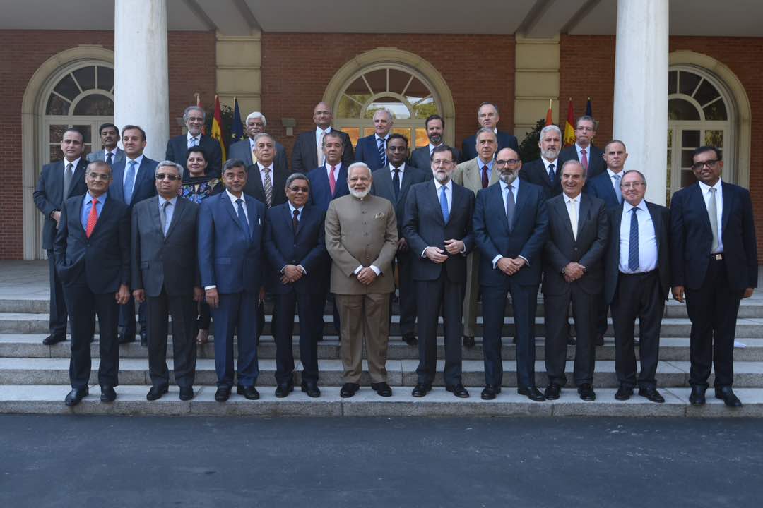 Suzlon's tweet image. Tulsi Tanti, CMD Suzlon &amp;amp; Co-Chair of Indo-Spain CEO forum at its 1st formal meeting in Madrid, Spain with Hon&apos;ble PM of India @narendramodi
