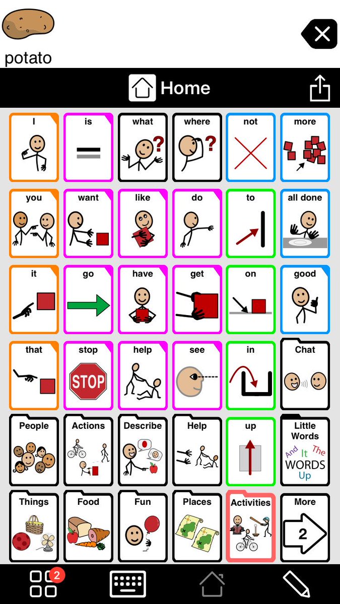 Proloquo2Go search feature showing the app and word chosen