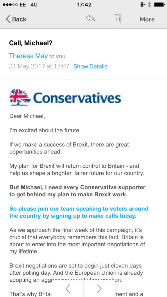 MichaelLCrick's tweet photo. And now the Prime Minister wants me to call her https://t.co/GjqlNyt4pY