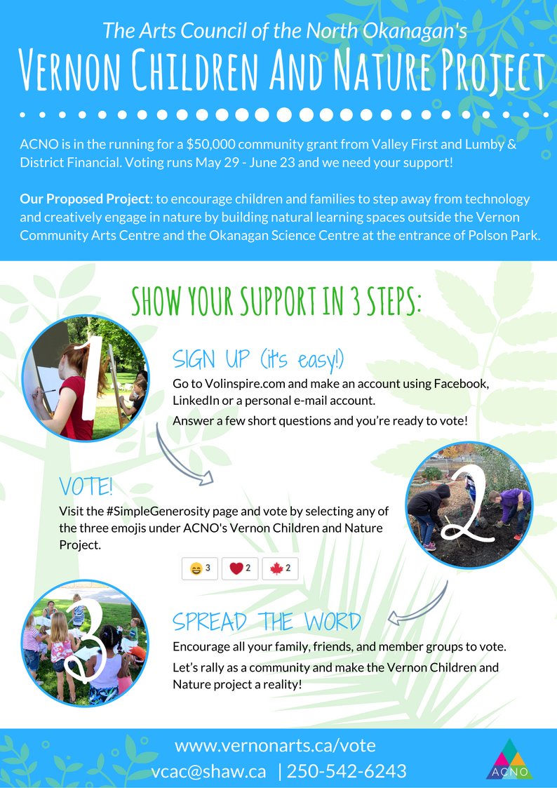 VCAC's tweet image. Help us win $50,000 with @ValleyFirst #SimpleGenerosity grant! Vote Vernon Children and Nature Project!  volinspire.com/post/11006